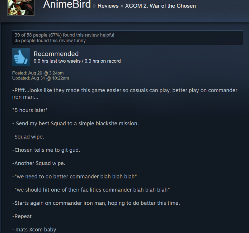 Illustration for article titled XCOM 2: War Of The Chosen, As Told By Steam Reviews